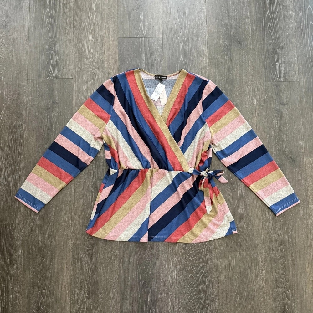 Lane Bryant NWT Faux Wrap Striped Top Womens Size 18/20 Illusion Collection 2X